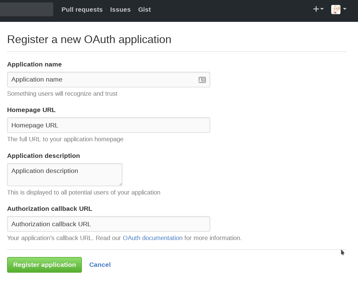 在 GitHub 中注册新应用