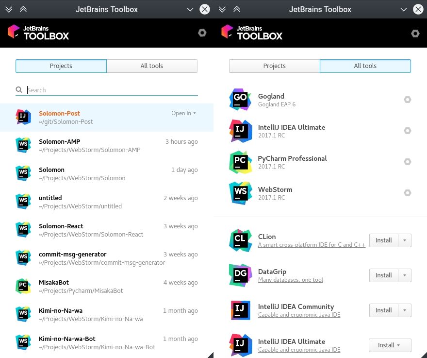 使用 JetBrains Toolbox 可以很方便的管理你的项目和工具