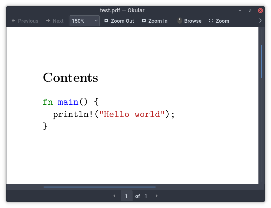 latex outputs pdf with syntax highlight
