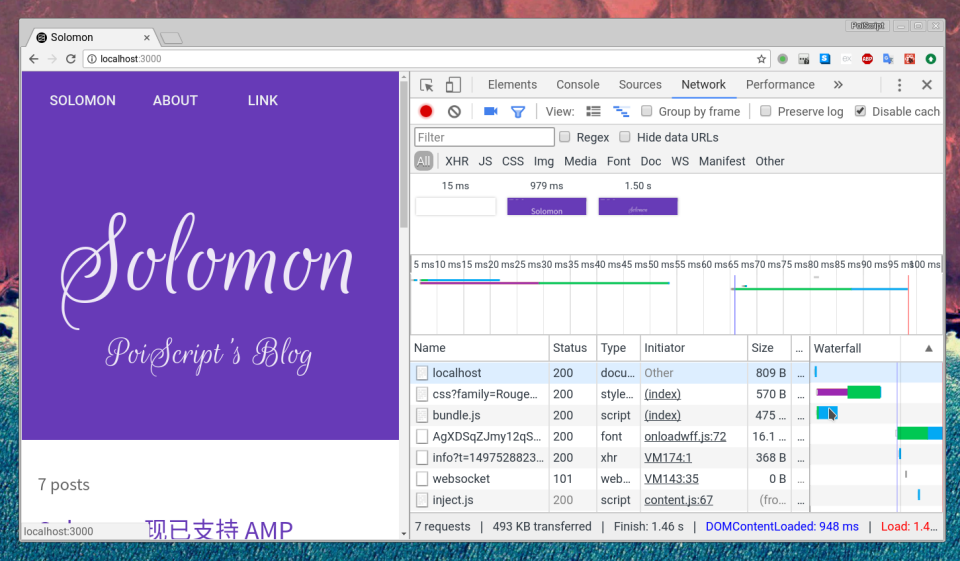 从 About 页面进入之后，我重复切换了几次页面，但是 Network 里都没有出现新的请求