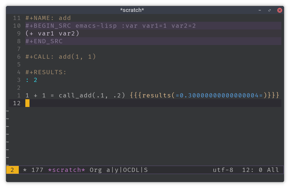 org-mode function calls