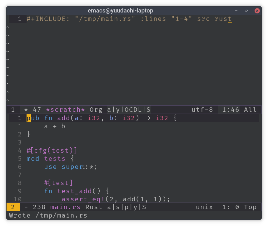 org-mode include edit special