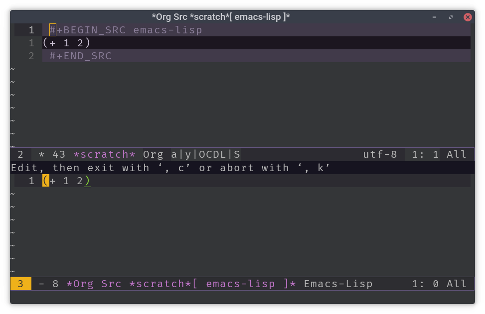 org mode src block edit special